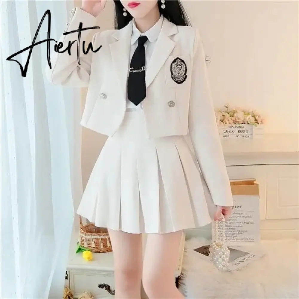 Aiertu Two Piece Set for Women Autumn Long Sleeve Suit Jacket Pleated Skirt Elegant Sets To Dress New Two Piece Temperament Korean New Aiertu