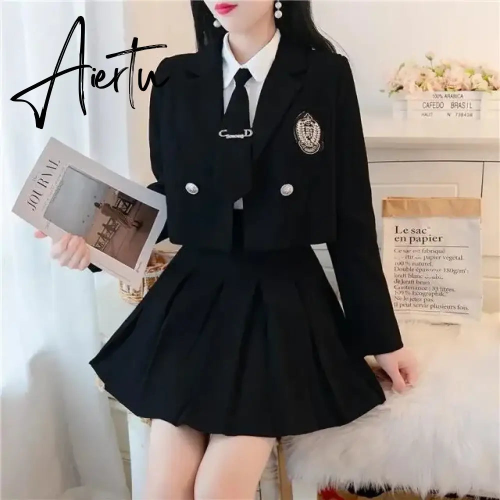 Aiertu Two Piece Set for Women Autumn Long Sleeve Suit Jacket Pleated Skirt Elegant Sets To Dress New Two Piece Temperament Korean New Aiertu