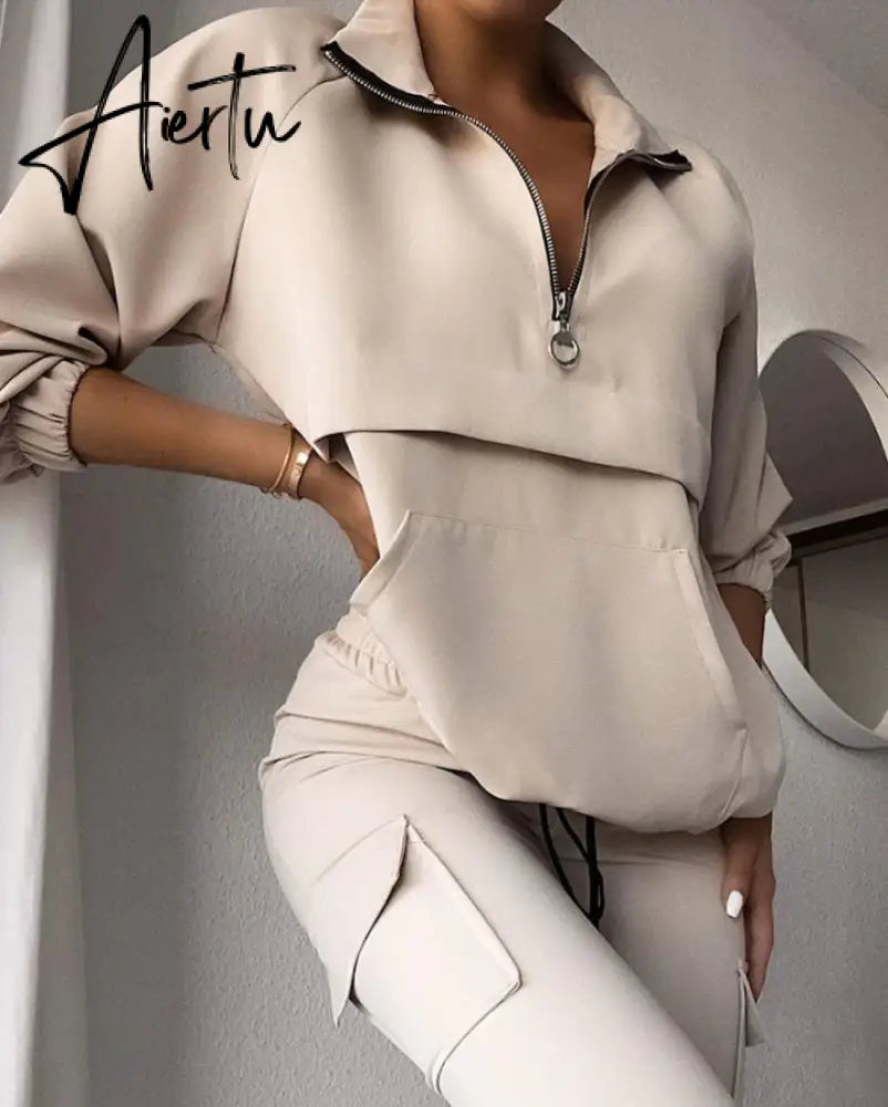 Aiertu Two Piece Set Tracksuit Women Festival Clothing Fall Winter Top+Pant Sweat Suits Zipper 2 Piece Outfits Matching Sets Aiertu