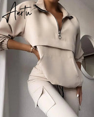 Aiertu Two Piece Set Tracksuit Women Festival Clothing Fall Winter Top+Pant Sweat Suits Zipper 2 Piece Outfits Matching Sets Aiertu