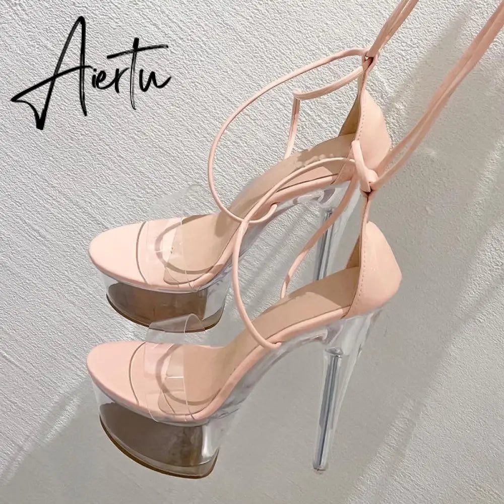 Aiertu Ultra High Crystal Platform Sandalias Peep toe Ankle-Wrap Buckle Strap NEW Women Shoes Summer nightclub Party Fashion Aiertu