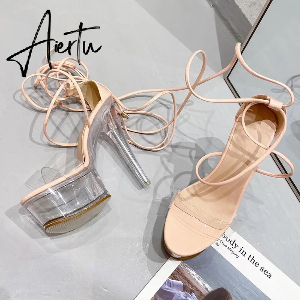 Aiertu Ultra High Crystal Platform Sandalias Peep toe Ankle-Wrap Buckle Strap NEW Women Shoes Summer nightclub Party Fashion Aiertu