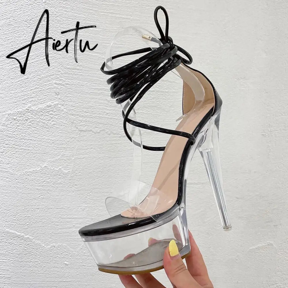 Aiertu Ultra High Crystal Platform Sandalias Peep toe Ankle-Wrap Buckle Strap NEW Women Shoes Summer nightclub Party Fashion Aiertu