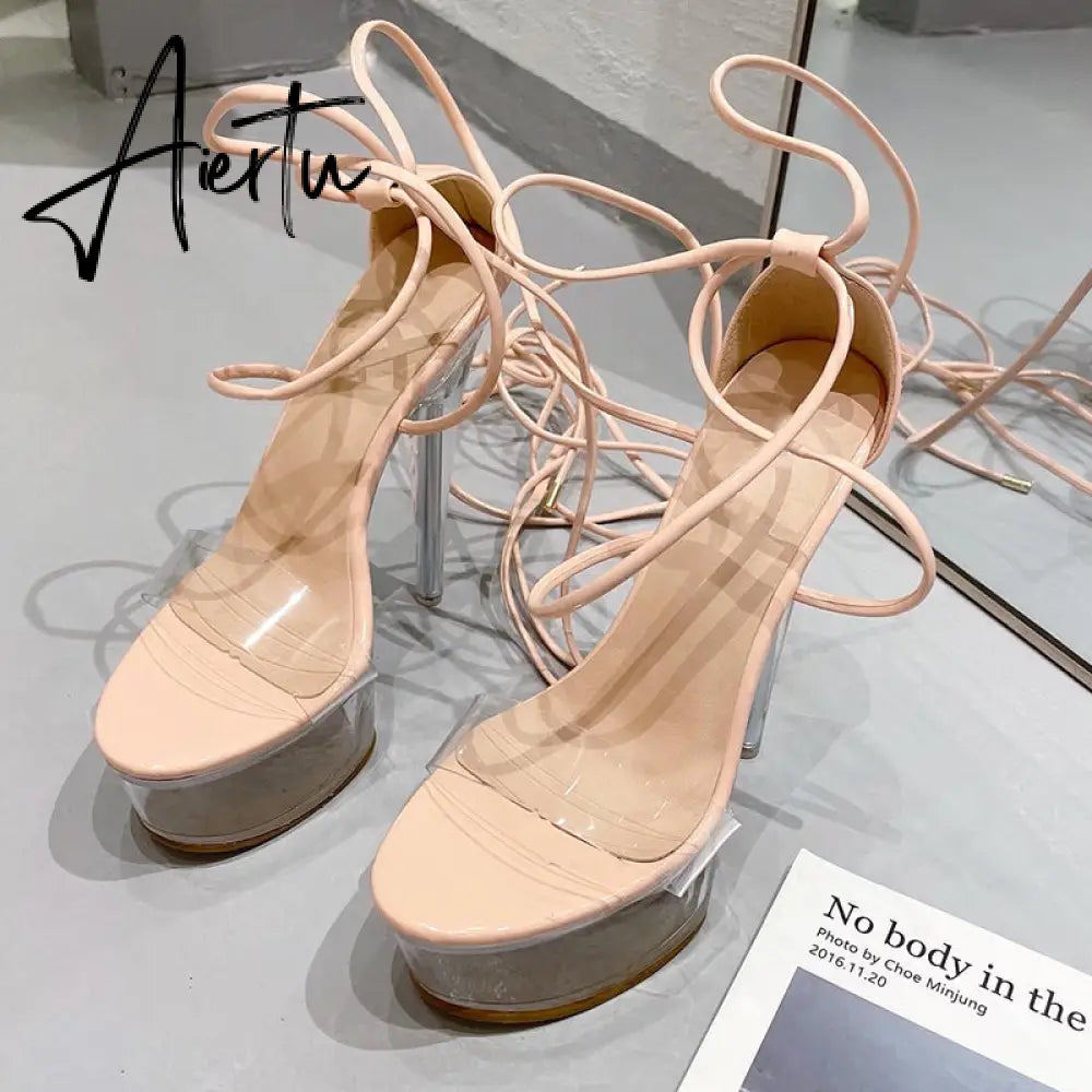 Aiertu Ultra High Crystal Platform Sandalias Peep toe Ankle-Wrap Buckle Strap NEW Women Shoes Summer nightclub Party Fashion Aiertu