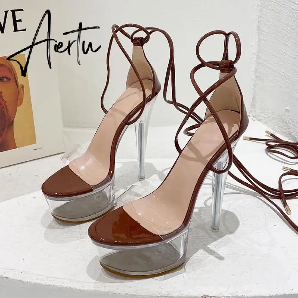Aiertu Ultra High Crystal Platform Sandalias Peep toe Ankle-Wrap Buckle Strap NEW Women Shoes Summer nightclub Party Fashion Aiertu