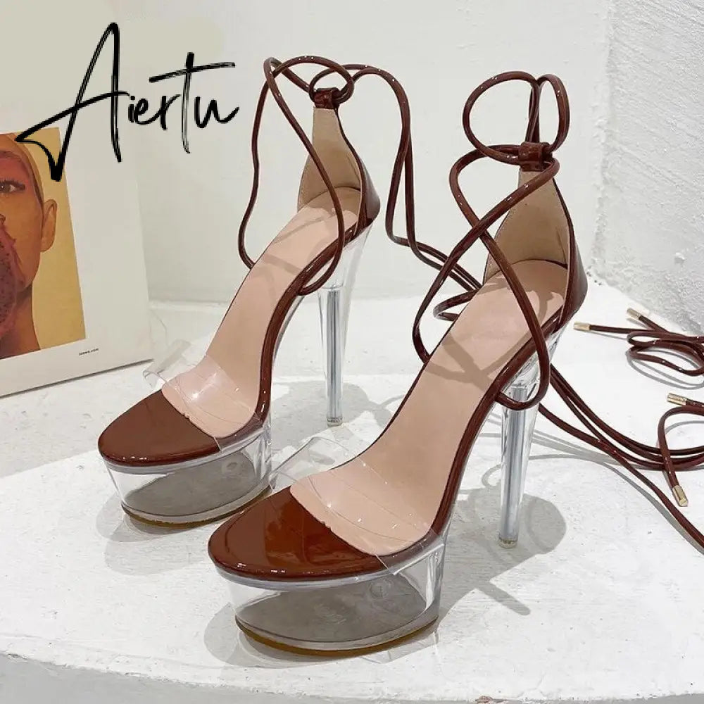 Aiertu Ultra High Crystal Platform Sandalias Peep toe Ankle-Wrap Buckle Strap NEW Women Shoes Summer nightclub Party Fashion Aiertu