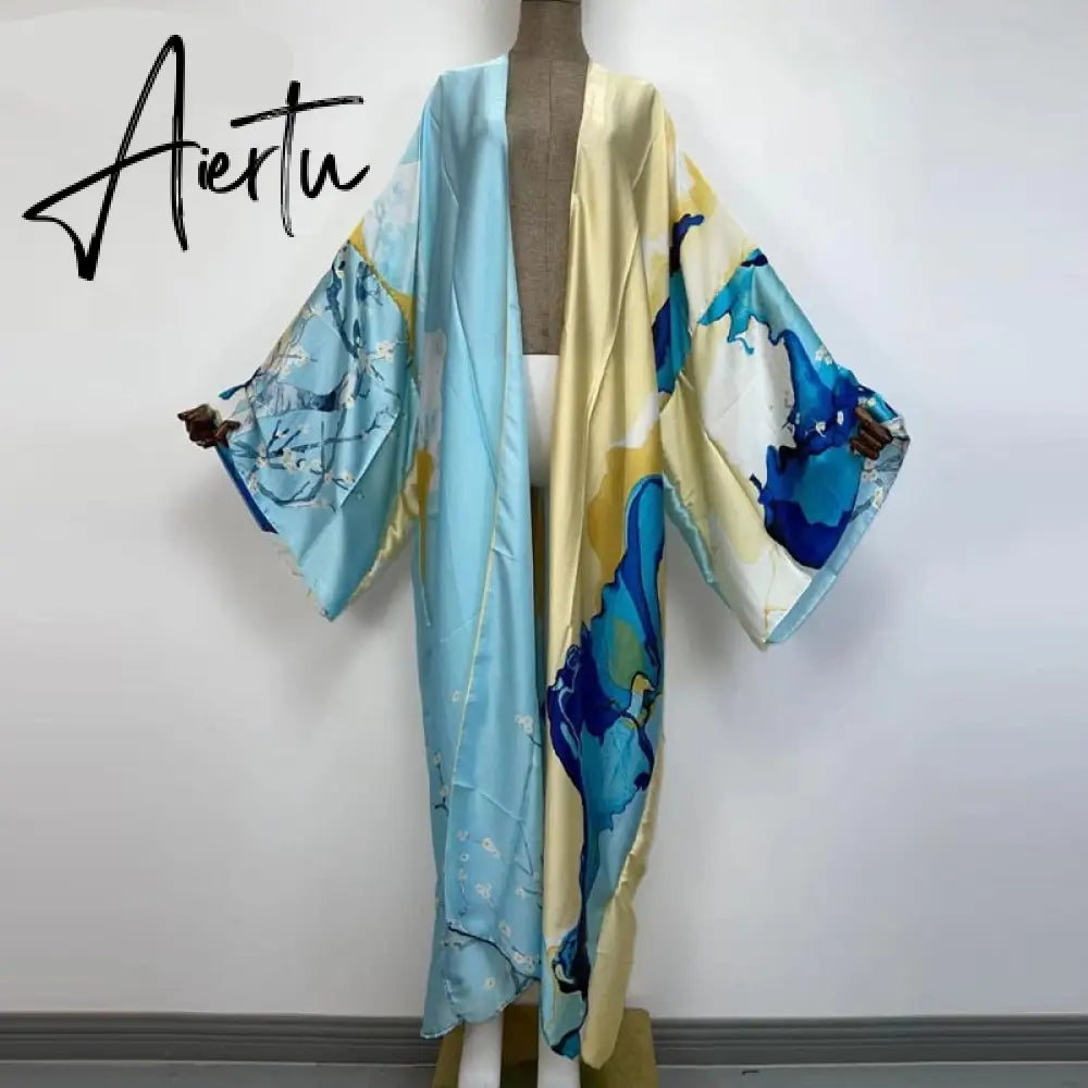 Aiertu  verano Women sukienka Print Long Sleeve Cardigan Female Blouse Loose Casual beach Cover Up boho dress party kaftan Aiertu