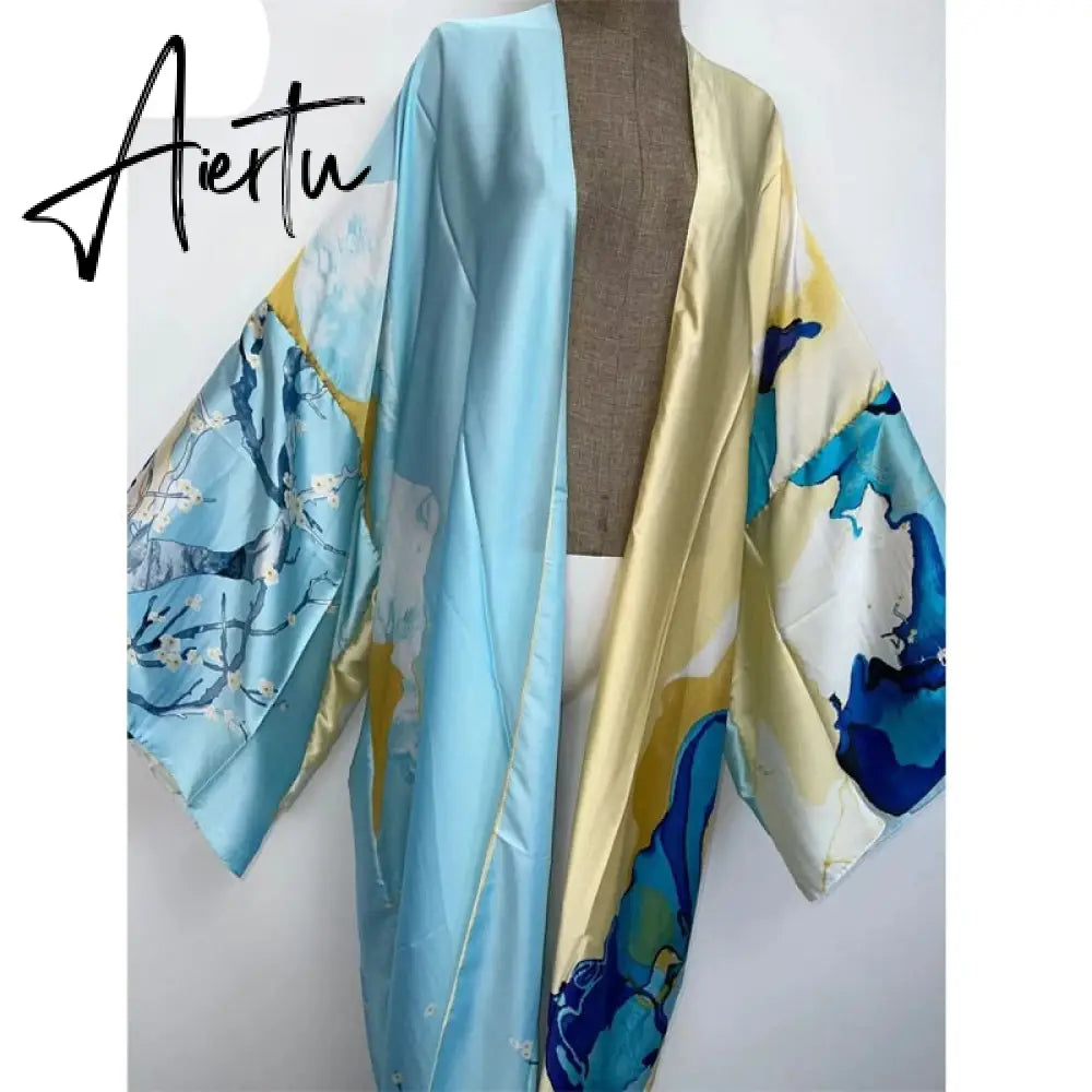 Aiertu  verano Women sukienka Print Long Sleeve Cardigan Female Blouse Loose Casual beach Cover Up boho dress party kaftan Aiertu