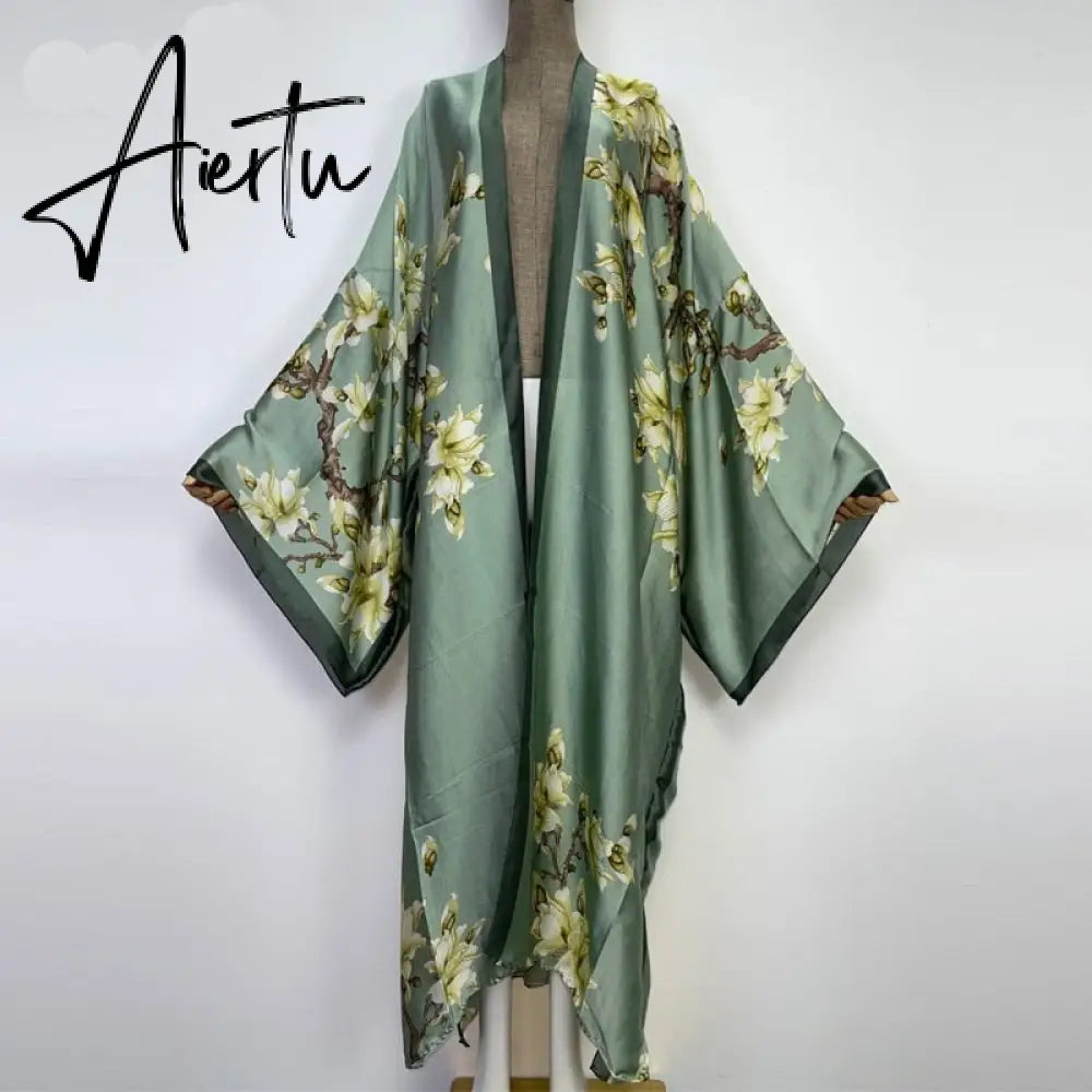 Aiertu  verano Women sukienka Print Long Sleeve Cardigan Female Blouse Loose Casual beach Cover Up boho dress party kaftan Aiertu