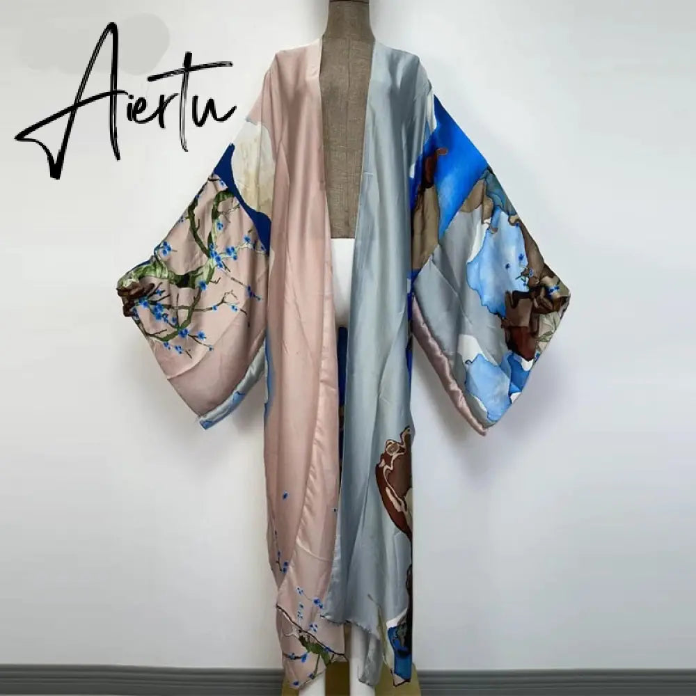 Aiertu  verano Women sukienka Print Long Sleeve Cardigan Female Blouse Loose Casual beach Cover Up boho dress party kaftan Aiertu