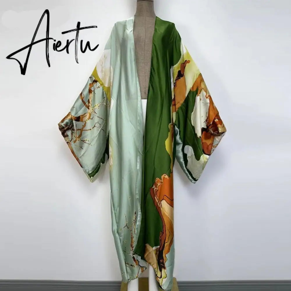 Aiertu  verano Women sukienka Print Long Sleeve Cardigan Female Blouse Loose Casual beach Cover Up boho dress party kaftan Aiertu