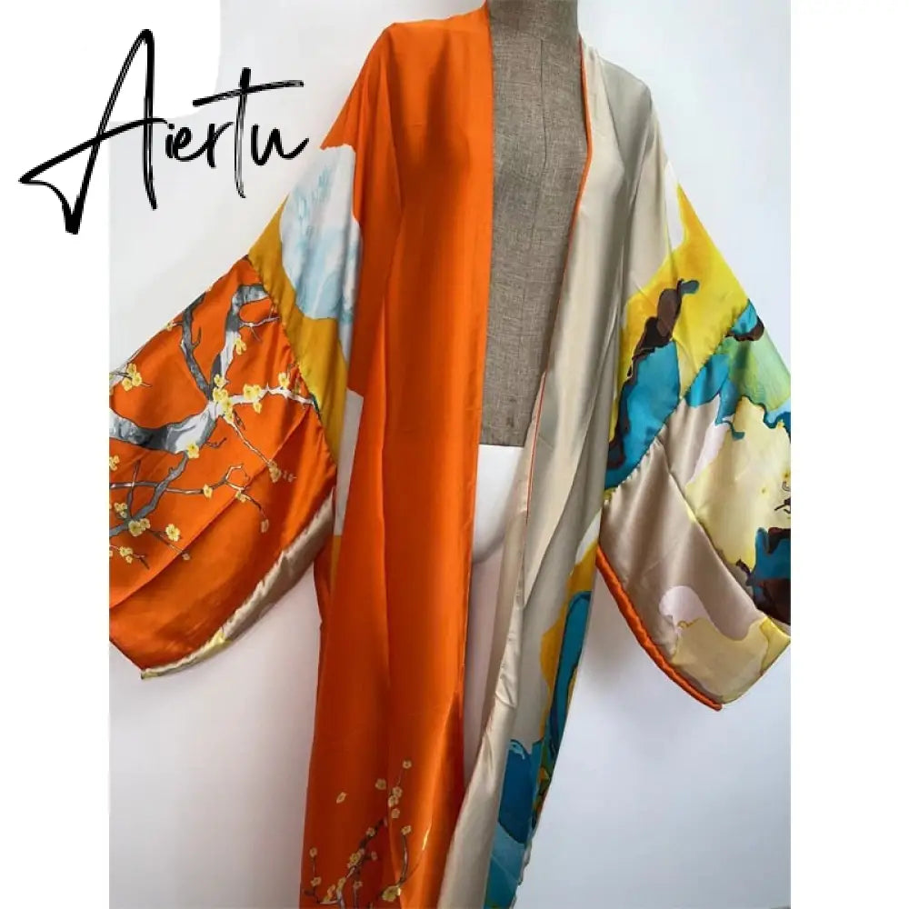 Aiertu  verano Women sukienka Print Long Sleeve Cardigan Female Blouse Loose Casual beach Cover Up boho dress party kaftan Aiertu