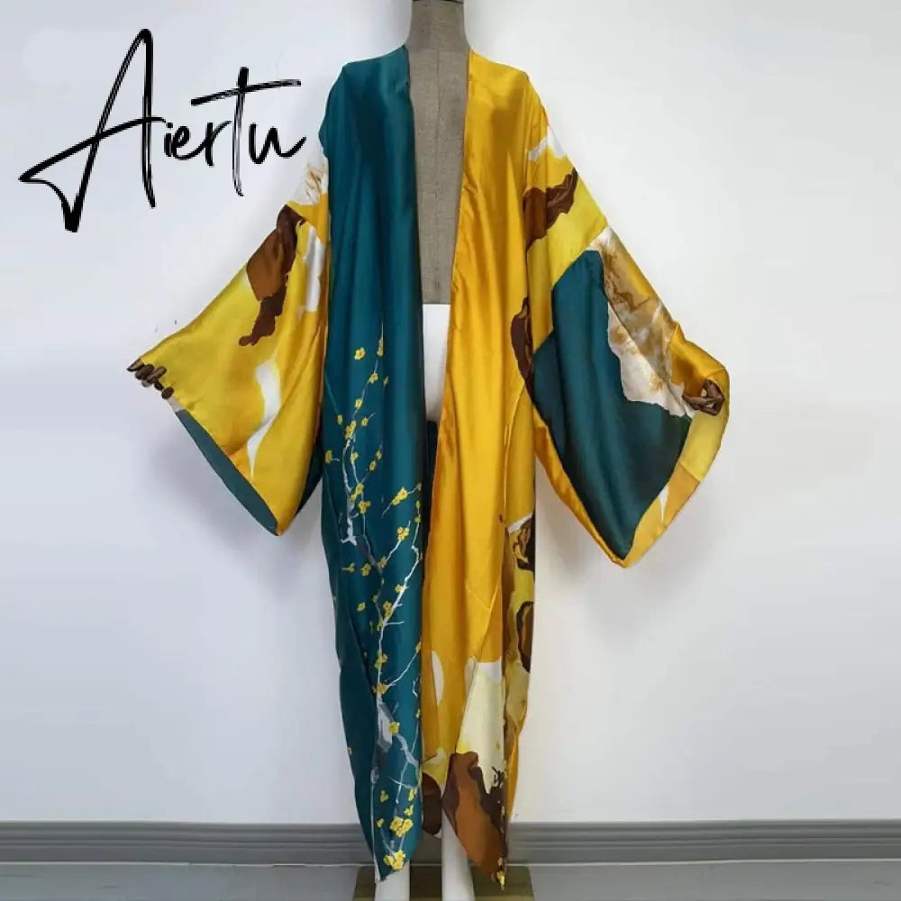 Aiertu  verano Women sukienka Print Long Sleeve Cardigan Female Blouse Loose Casual beach Cover Up boho dress party kaftan Aiertu