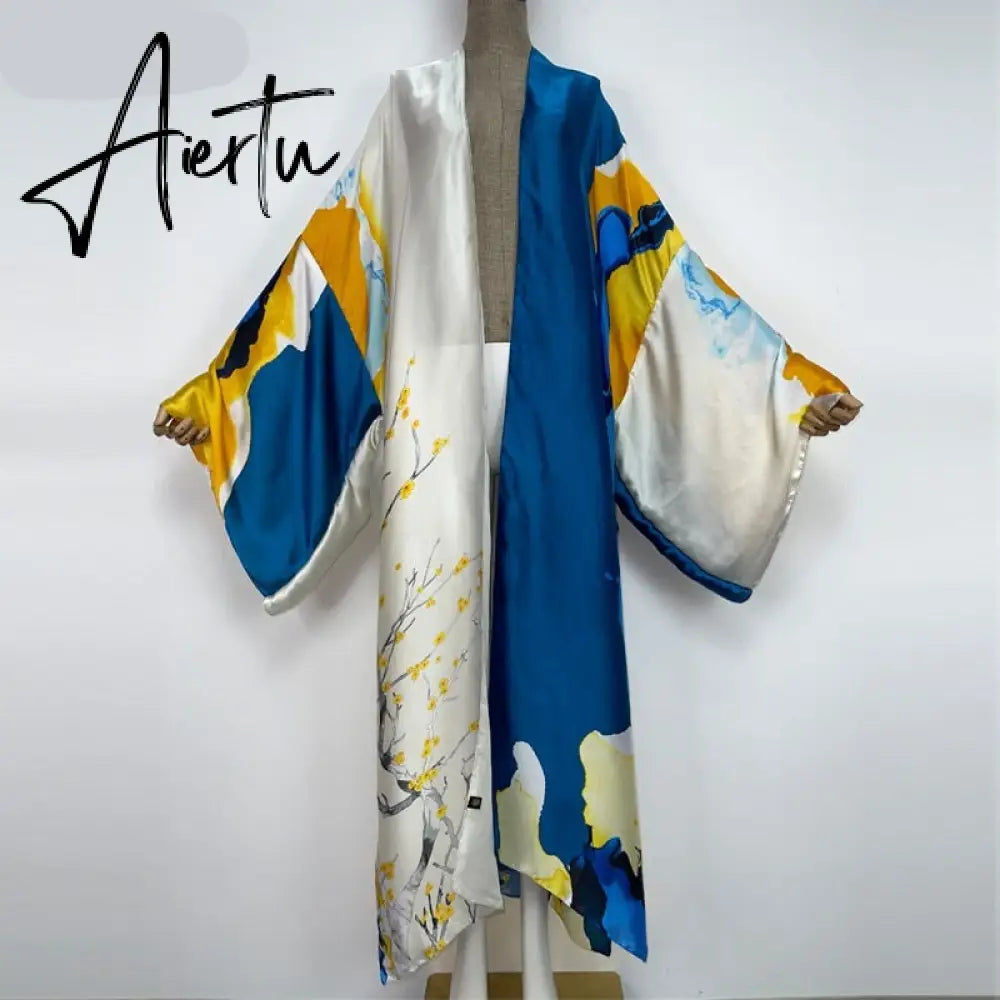 Aiertu  verano Women sukienka Print Long Sleeve Cardigan Female Blouse Loose Casual beach Cover Up boho dress party kaftan Aiertu