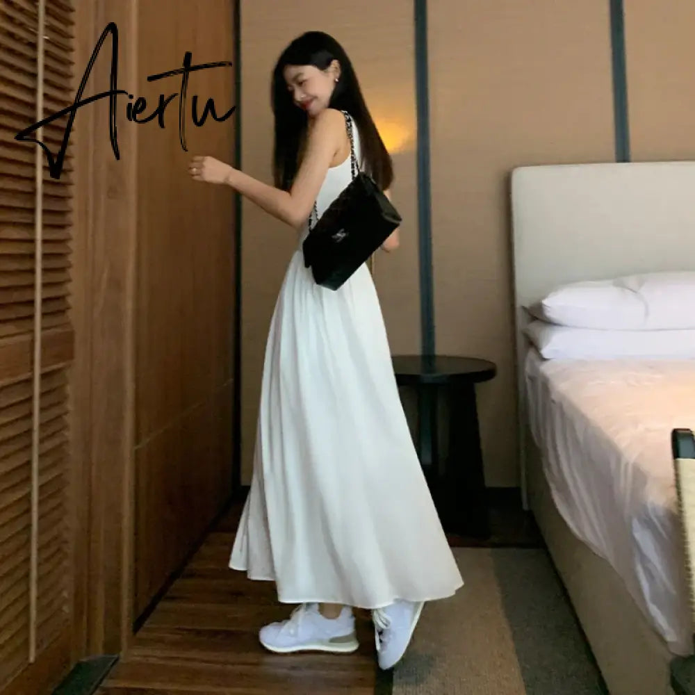 Aiertu Vintage Black Midi Dress Knitting Wedding Dresses for Women Clothing O Neck Office Lady Casual Pockets Women's Clothing Aiertu
