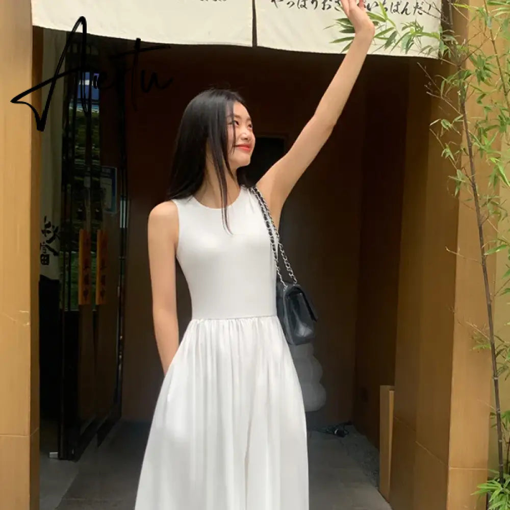 Aiertu Vintage Black Midi Dress Knitting Wedding Dresses for Women Clothing O Neck Office Lady Casual Pockets Women's Clothing Aiertu