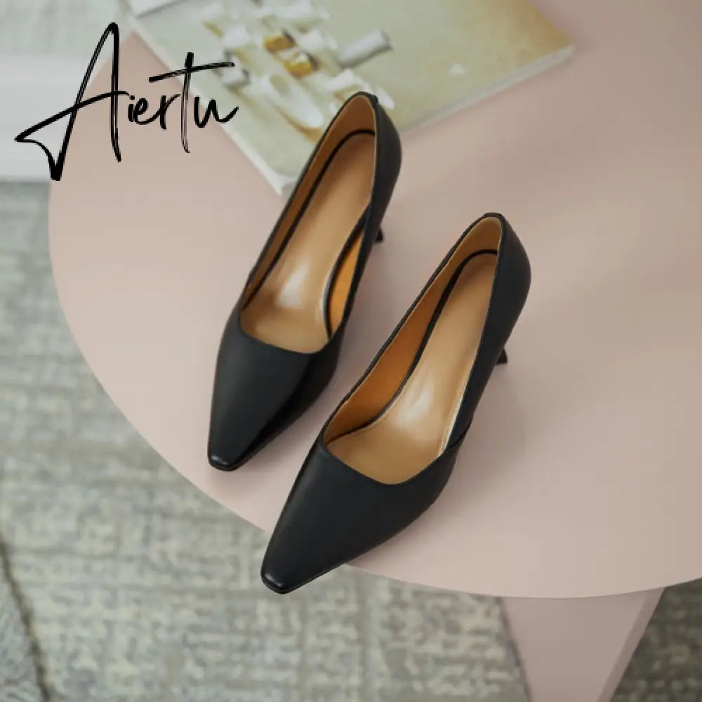 Aiertu Vintage Bride Heels Shoes Woman Heels Spring Genuine Leather High Heels Pumps for Women Party Basic Women Shoes Shoes Women Aiertu