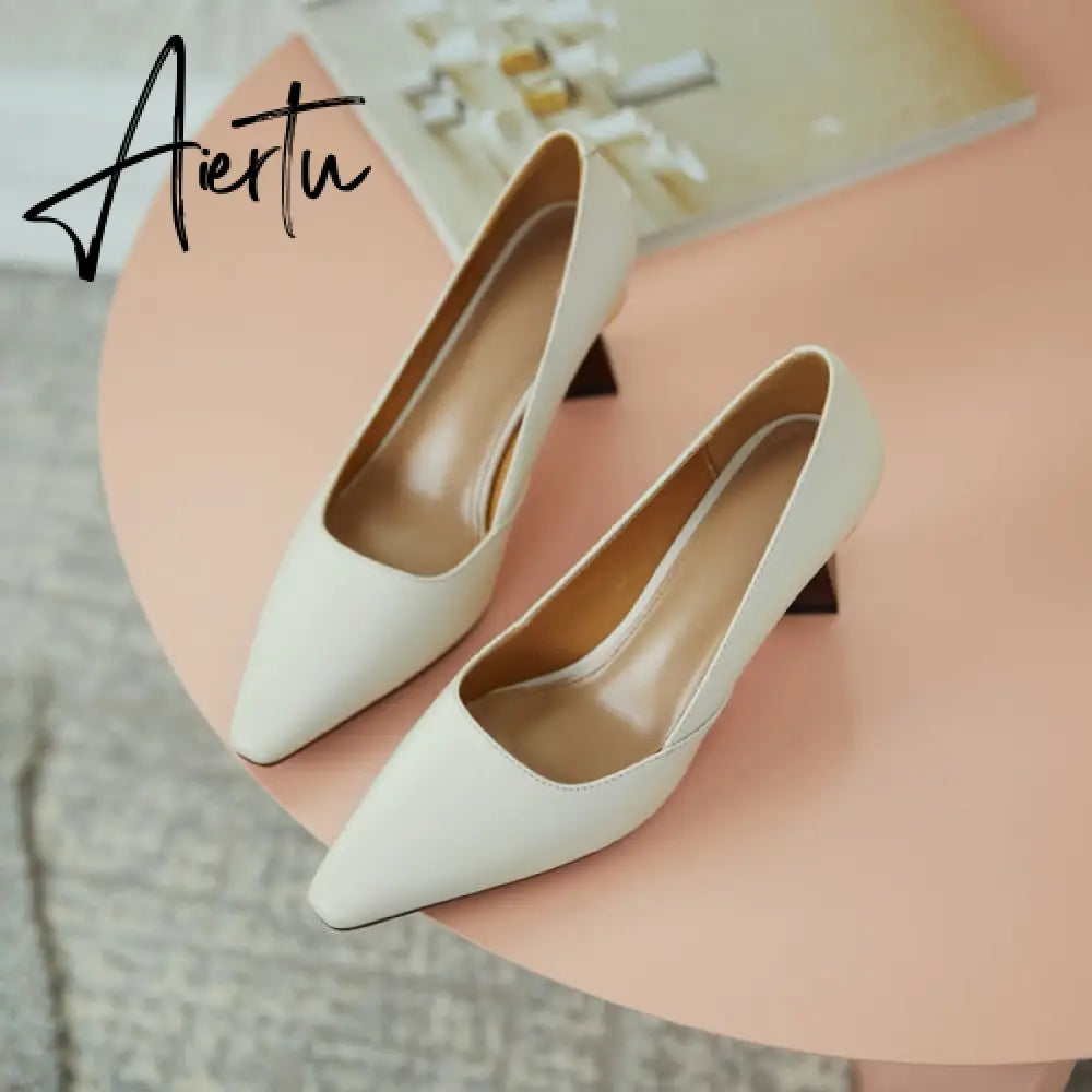 Aiertu Vintage Bride Heels Shoes Woman Heels Spring Genuine Leather High Heels Pumps for Women Party Basic Women Shoes Shoes Women Aiertu