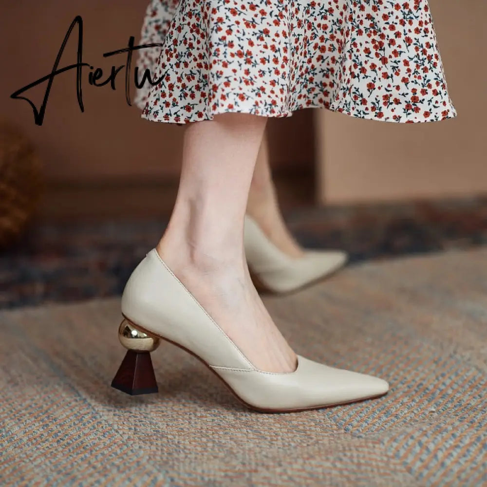 Aiertu Vintage Bride Heels Shoes Woman Heels Spring Genuine Leather High Heels Pumps for Women Party Basic Women Shoes Shoes Women Aiertu