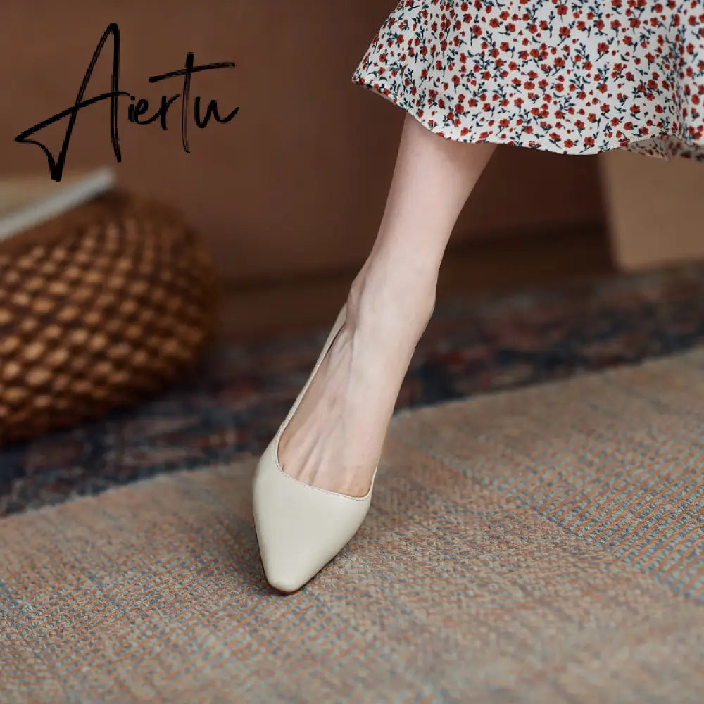 Aiertu Vintage Bride Heels Shoes Woman Heels Spring Genuine Leather High Heels Pumps for Women Party Basic Women Shoes Shoes Women Aiertu