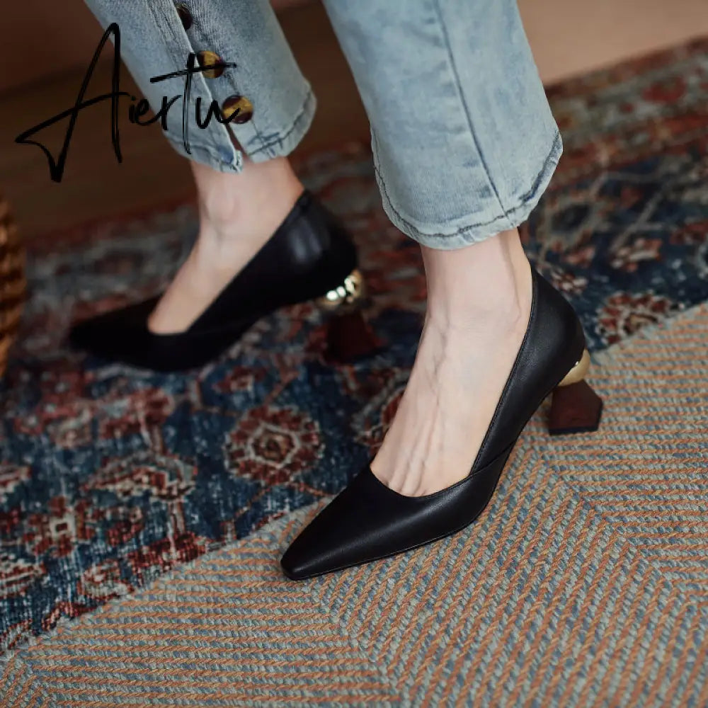 Aiertu Vintage Bride Heels Shoes Woman Heels Spring Genuine Leather High Heels Pumps for Women Party Basic Women Shoes Shoes Women Aiertu