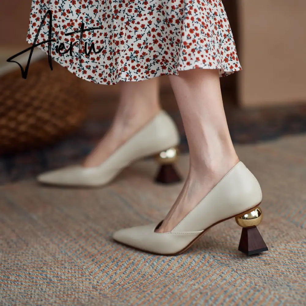 Aiertu Vintage Bride Heels Shoes Woman Heels Spring Genuine Leather High Heels Pumps for Women Party Basic Women Shoes Shoes Women Aiertu