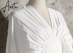 Aiertu Vintage Pleated Dress Women Flare Long Sleeve V Neck Dresses Female Fashion Clothes Spring Summer New Aiertu