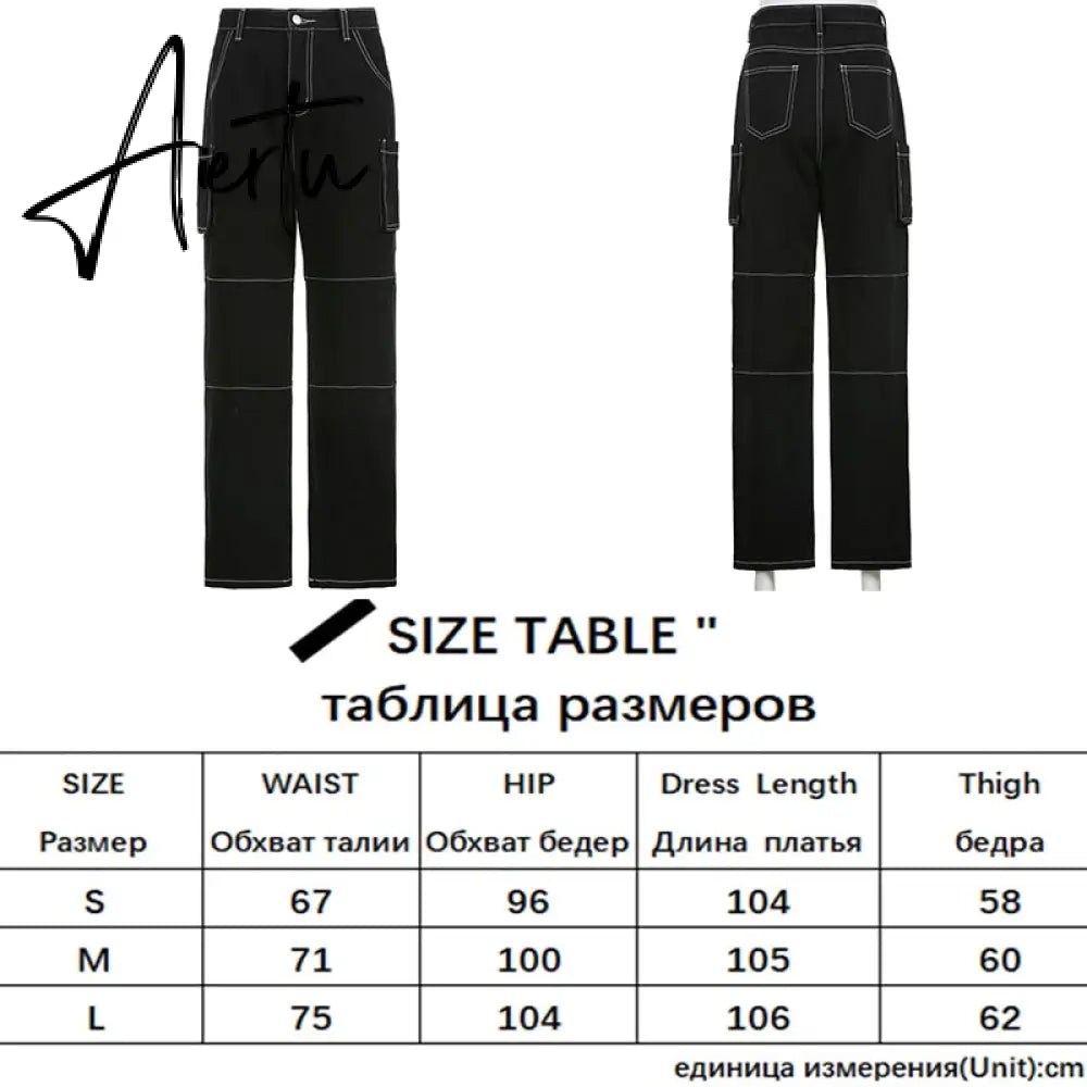 Aiertu  Weekeep Pockets Patchwork Baggy Jeans Fashion Streetwear 100% Cotton Women Denim Trouser Loose Cargo Pants Korean Jeans Harajuku Aiertu