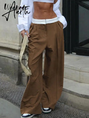 Aiertu Weekeep Streetwear Baggy Suit Pants Vintage Patchwork Low Rise Straight Casual Pants Korean Fashion Women Capris Jogging Trouser Aiertu