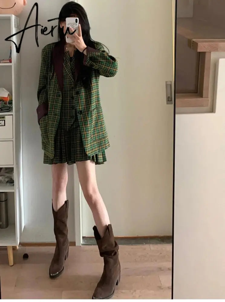 Aiertu Western Cowboy Boots Fashion Metal Pointed Toe Mid Calf Boots Square Heel Female Mid Boots Autumn Winter Women's Shoes Aiertu