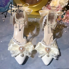 Aiertu White Bridal Shoe Wedding Shoes for Women Luxury Designer Mary Jane Elegant Woman Heeled Shoes Designer Heels Y2k Style Shoes Aiertu