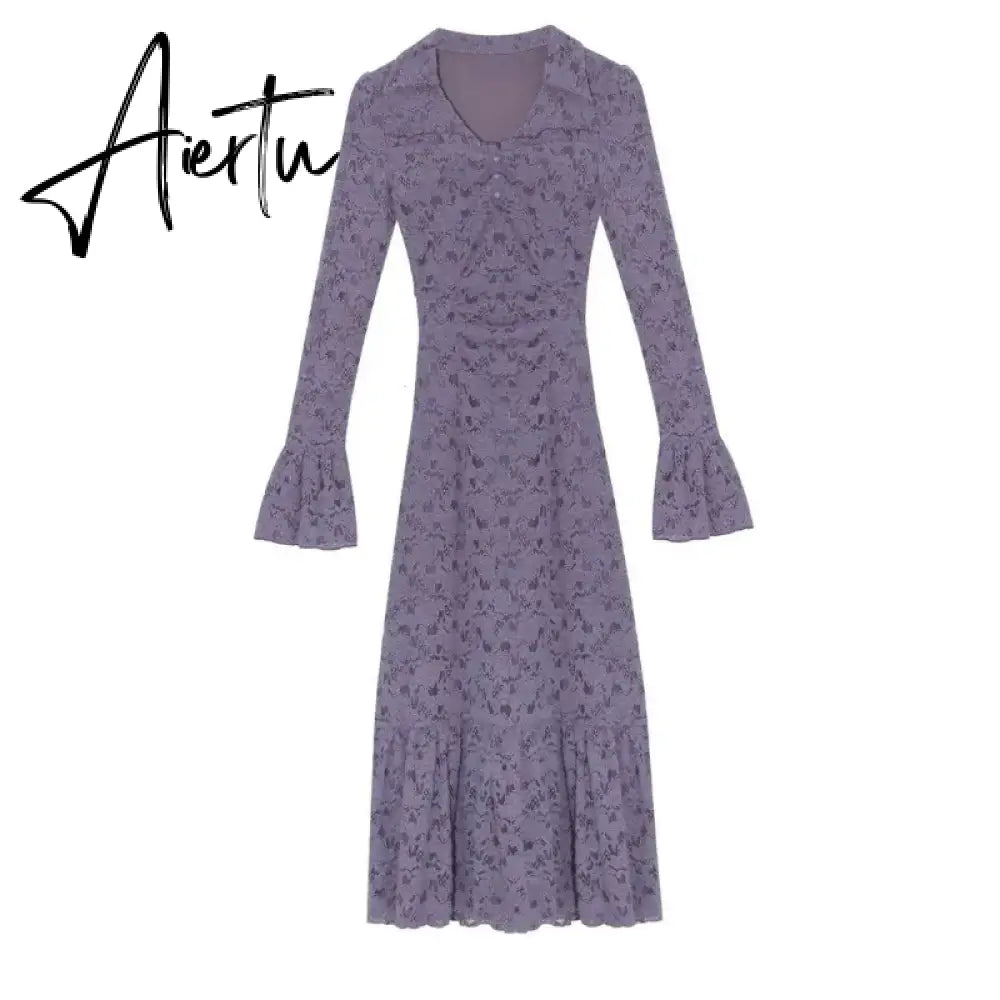Aiertu White Elegant Lace Y2k Mini Dress Short Party Casual Long Sleeve Dress Outfits Slim One Piece Dress Korean Fashion Autumn Aiertu