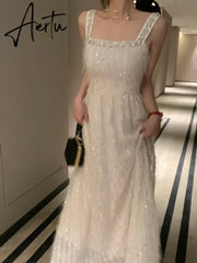 Aiertu White Feather Mini Dress Women New Elegant Sequin Embroidery Dress Women High Waist Runway Design Clothing Aiertu