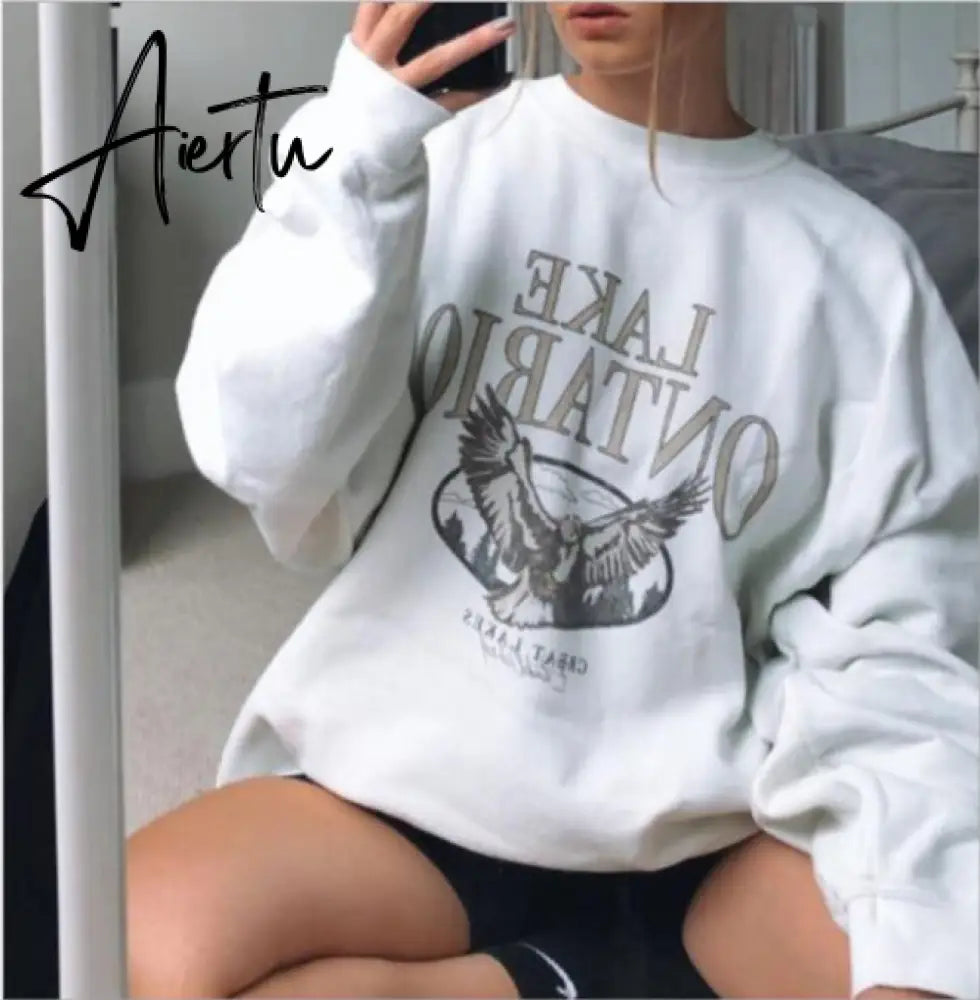 Aiertu White Purple Contrast Design Sweatshirt Women Loose Sport Fashion Girls Long Sleeve Thin Winter Tops Plus Size Casual Streetwear Aiertu