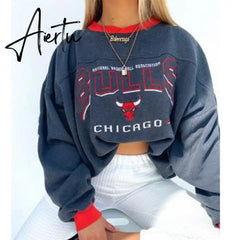 Aiertu White Purple Contrast Design Sweatshirt Women Loose Sport Fashion Girls Long Sleeve Thin Winter Tops Plus Size Casual Streetwear Aiertu