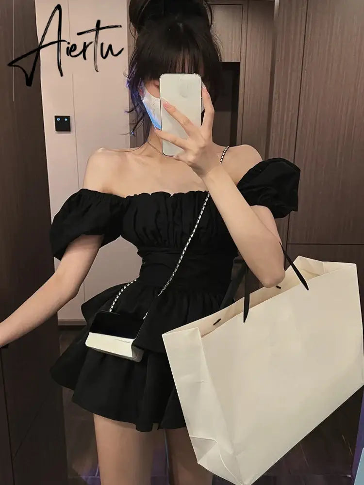 Aiertu  White Sexy Backless Mini Dress Women Korean Fashion Casual Elegant Party Dress Female Ruffle Kawaii Lolita Party Y2k Dress Aiertu