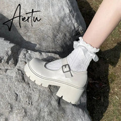 Aiertu white Women Shoes Harakuju Lolita JK Student Sweet Girls Mary Jane Shoes Japanese High Heels Round Toe Platform Shoes Pumps boot Aiertu