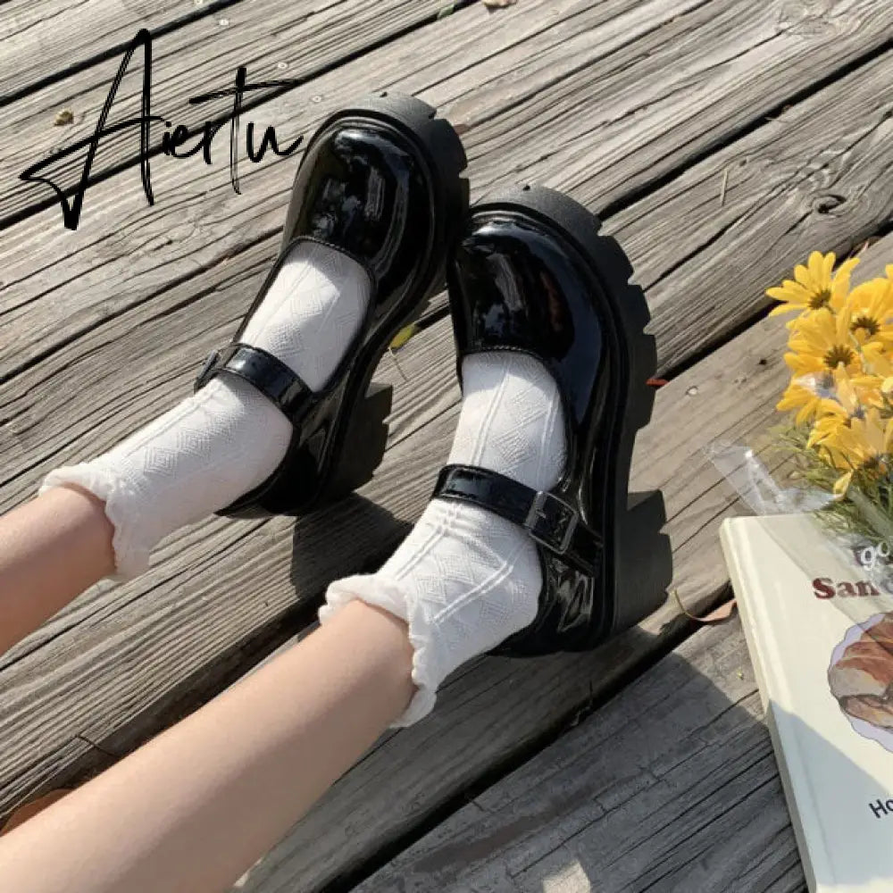 Aiertu white Women Shoes Harakuju Lolita JK Student Sweet Girls Mary Jane Shoes Japanese High Heels Round Toe Platform Shoes Pumps boot Aiertu