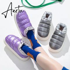 Aiertu Winter Boots for Women Cotton Shoes with Fur Waterproof Down Non-slip Outer Wear Thick Bottom Warm Furry Female Ankle Boot Aiertu