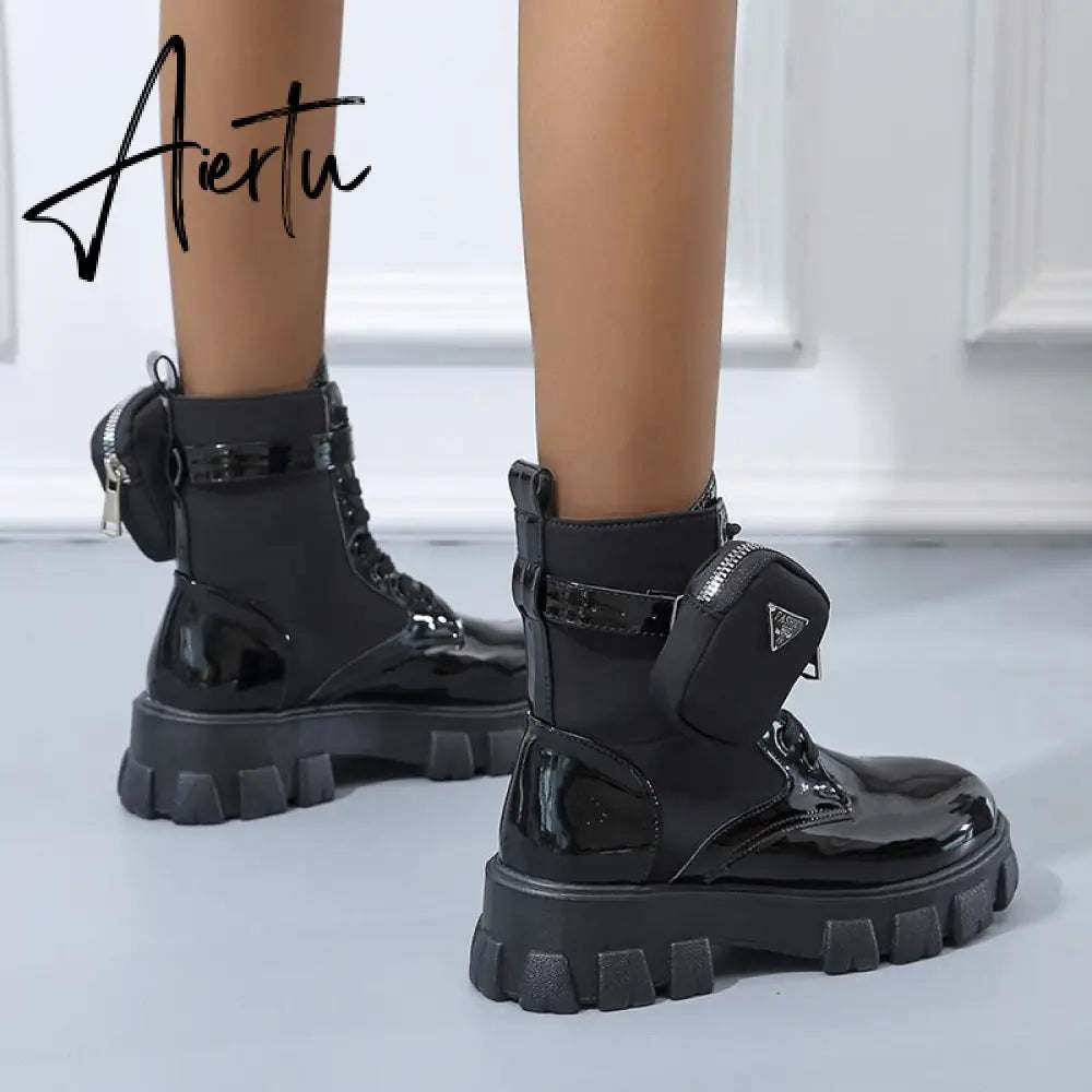 Aiertu  Winter Buckle Ankel Boots Women Punk Female Platform Boots Wedges High Heels PU Women Boots Botas Mujer Plus Size Shoes Aiertu