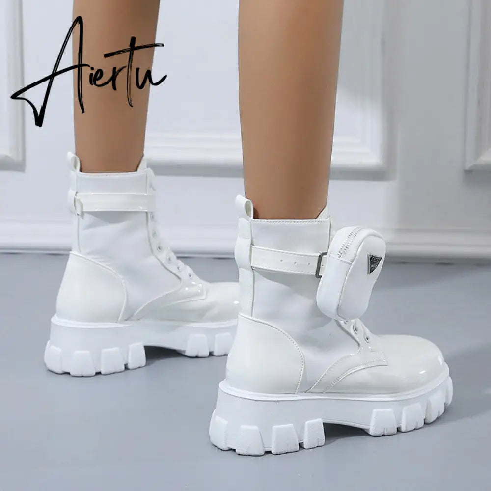 Aiertu  Winter Buckle Ankel Boots Women Punk Female Platform Boots Wedges High Heels PU Women Boots Botas Mujer Plus Size Shoes Aiertu