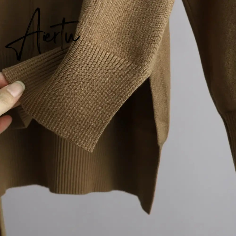 Aiertu Winter Female Knitted Two Pieces Suits Solid  Sweater Top+ Wide Leg Long Pants Sets Women Loose Warm Sweater Suits Aiertu