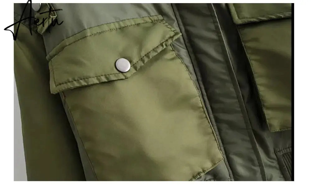 Aiertu  Winter Thicken Bomber Jacket Women Zipper Cropped Coat Long Sleeve Oversized Outwear Vintage Puffer Jackets Parkas Aiertu