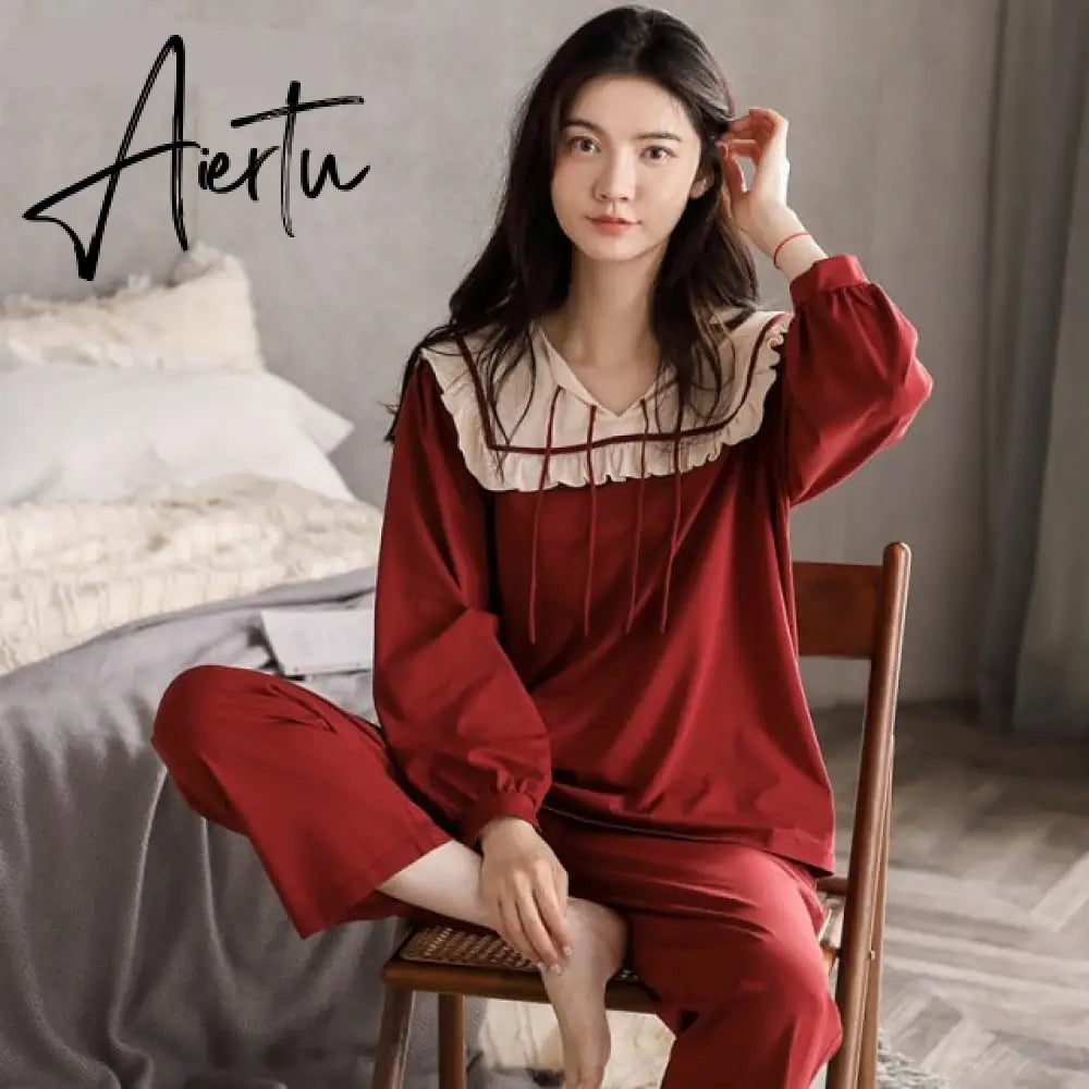 Aiertu Woman Pijama Set 100% Cotton Loose Style Pullover Leisure Homesuit Cotton Loungewear Oversized Sleepwear Avocado Printing Pajama Aiertu