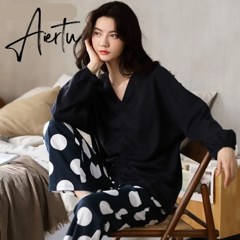 Aiertu Woman Pijama Set 100% Cotton Loose Style Pullover Leisure Homesuit Cotton Loungewear Oversized Sleepwear Avocado Printing Pajama Aiertu