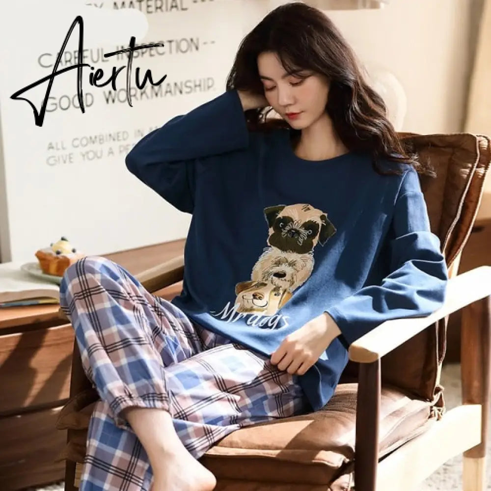 Aiertu Woman Pijama Set 100% Cotton Loose Style Pullover Leisure Homesuit Cotton Loungewear Oversized Sleepwear Avocado Printing Pajama Aiertu