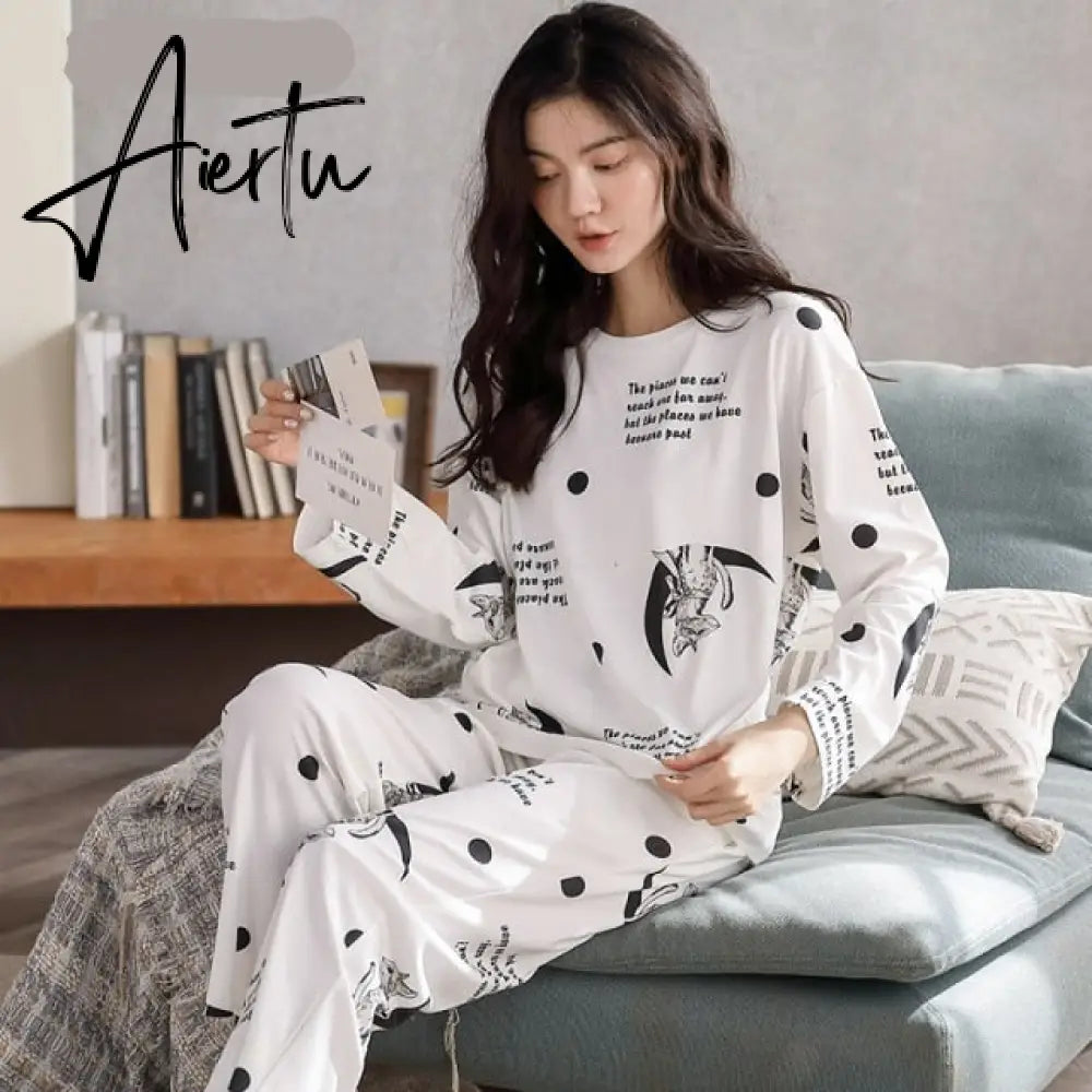 Aiertu Woman Pijama Set 100% Cotton Loose Style Pullover Leisure Homesuit Cotton Loungewear Oversized Sleepwear Avocado Printing Pajama Aiertu