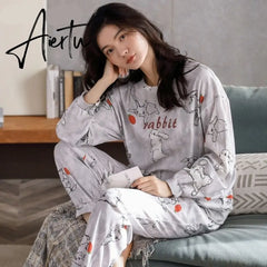 Aiertu Woman Pijama Set 100% Cotton Loose Style Pullover Leisure Homesuit Cotton Loungewear Oversized Sleepwear Avocado Printing Pajama Aiertu