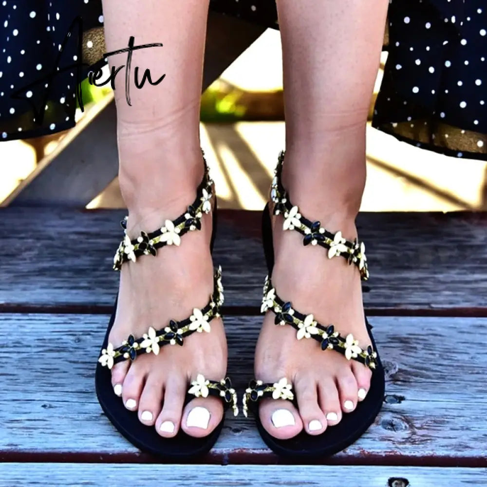 Aiertu Woman Sandals Fashion Shoes Rhinestones Chains Thong Gladiator Flat Sandals Crystal Chaussure Plus Size 42 tenis feminino Aiertu