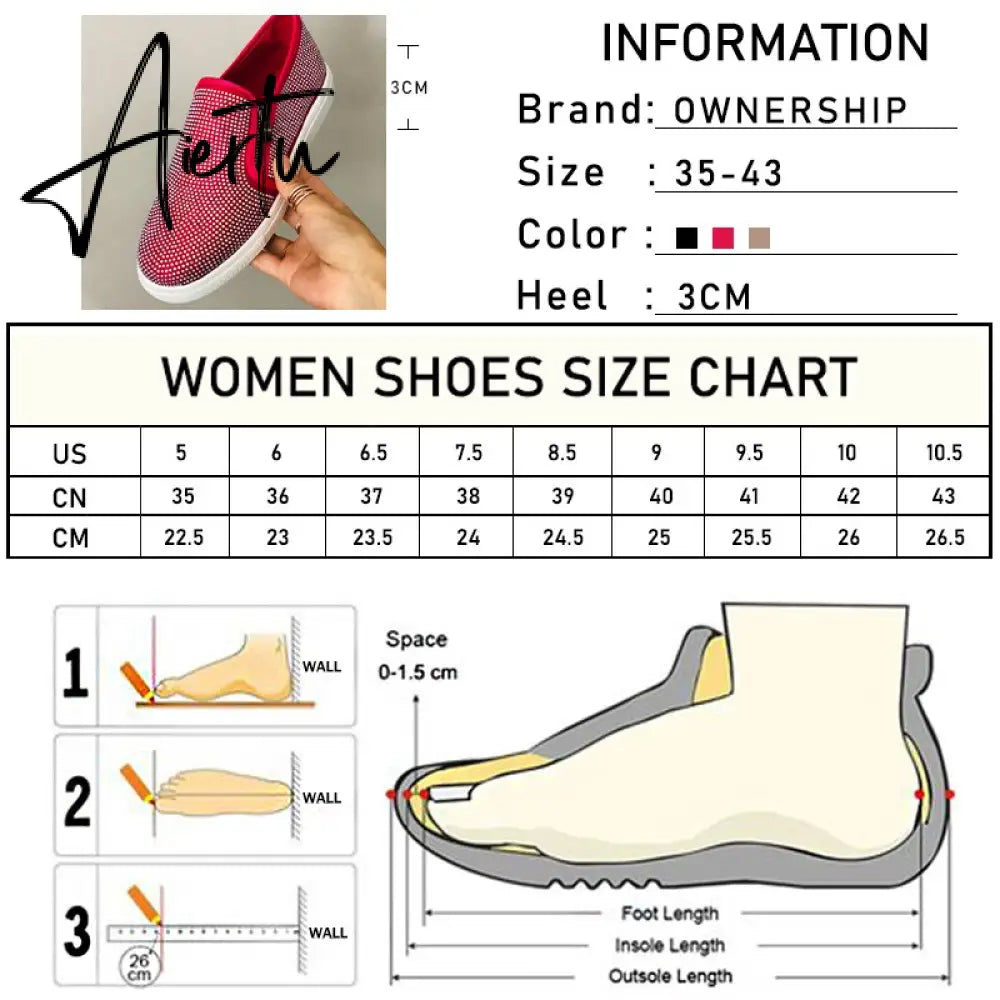 Aiertu Woman Sneakers Platform Vulcanized Women Bling Crystal Loafers Autumn Women's Casual Flats Female Zip Sport Shoes Women Aiertu